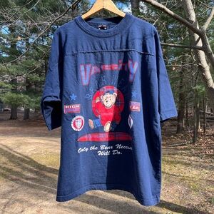 90s Cherokee Teddy Bear Varsity Oversize Sleep T-Shirt Navy Women’s Size L Cute